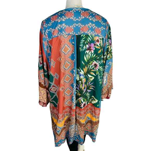 New UMGEE Size XL 1XL Front Kimono Cardigan Duster Boho Print Flower Midi NWT - Picture 3 of 9